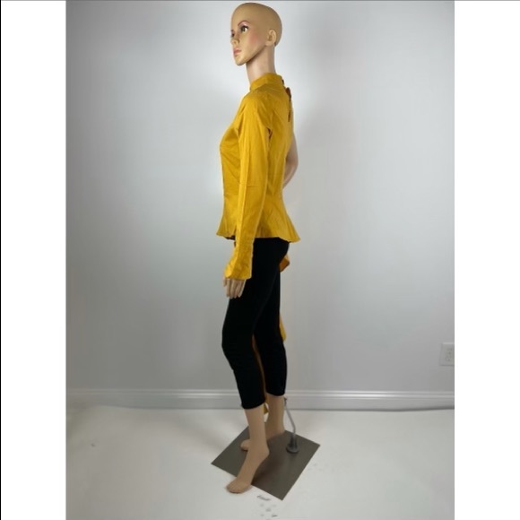 Yellow Asymmetrical Ruffle Peplum Top - Picture 2 of 8